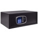 A black Barska hotel safe with digital keypad and key lock.
