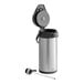 A stainless steel 3-liter airpot with a push button lid and a removable pump stem, designed for serving decaf beverages.