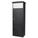 A black steel Barska drop slot mailbox with a key lock and large bottom compartment.