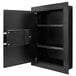 A black steel Barska recessed wall-mount safe with the door open.