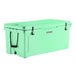 A seafoam green CaterGator outdoor cooler with black handles.