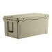 A tan CaterGator outdoor cooler with a lid.