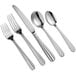 An Acopa Harmony stainless steel flatware set with a spoon, fork, and knife.