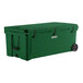 A hunter green CaterGator outdoor cooler with wheels and black handles.