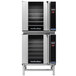 A Moffat stainless steel double deck electric convection oven with touch screen.