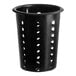 A black perforated plastic flatware holder cylinder.