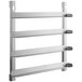 A silver metal Moffat Turbofan rack runner with four shelves.