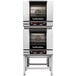A stack of two Moffat Turbofan double deck electric convection ovens.