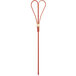 A red bamboo heart skewer with a white handle.