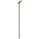 A black bamboo skewer with a knot on the end on a white background.