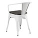 A Lancaster Table & Seating white arm chair with a black wood seat.