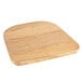 A Lancaster Table & Seating arm chair with a natural wood seat on a wood surface with a curved edge.
