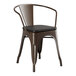 A brown metal Lancaster Table & Seating chair with a black seat.