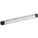 A metal rod with black and silver plastic ends.