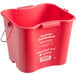 A red San Jamar sanitizing bucket with white text.