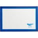 A white and blue rectangular Vollrath silicone baking mat.