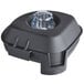 A black plastic container with a clear plastic lid with a black plug.