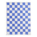 A 9 x 12 inch blue and white checkered basket liner or deli sandwich wrap paper.