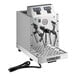 An automatic stainless steel milk and beverage steamer with two wands and digital controls.
