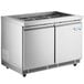 An Avantco stainless steel refrigerated salad bar with two doors.