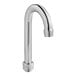 A chrome gooseneck spout for a faucet with a silver finish.