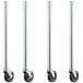 A row of 34" galvanized steel poles with black rubber wheels on the bottom.