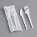 A white EcoChoice plastic fork and knife set in plastic packaging.