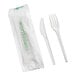 A set of white compostable heavy weight knife and fork with individual wrapping.