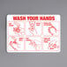 A red and white reflective decal with a diagram showing how to wash your hands.