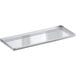A stainless steel rectangular tray with a silver background.