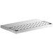 A silver rectangular stainless steel surface with holes.