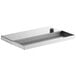 A stainless steel rectangular beer drip tray with a drain.