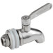 a silver faucet with a white rubber seal