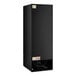 A black upright merchandising refrigerator with a solid front door and a white interior.