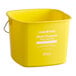 A yellow 8-quart plastic cleaning pail with a metal handle and printed labeling.