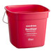 A red 10-quart sanitizing pail with a metal handle and printed labeling for sanitizer use.