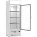 A white Beverage-Air marketmax merchandising refrigerator with a door open.