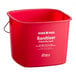 A red 8-quart sanitizing pail with a metal handle and printed labeling for sanitizer use.