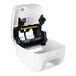 A white San Jamar Smart System roll towel dispenser with a clear glass panel.