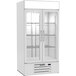 A white Beverage-Air MarketMax merchandising freezer with glass doors.