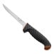 A Schraf 6" narrow stiff boning knife with a brown handle.
