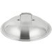 A close-up of a silver Vollrath Miramar lid with a handle.