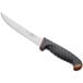 a white knife with a black handle