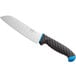 A Schraf Santoku knife with a blue TPRgrip handle.