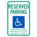 A blue and white Lavex aluminum parking sign with a wheelchair symbol and the words "Reserved Parking Prohibited"