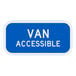 A blue aluminum parking lot sign reading "Van Accessible" in white letters.