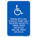 A blue aluminum parking lot sign with white text reading "Handicapped Parking With D.M.V. Disabled Permit Only" in white.