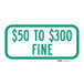 A green rectangular sign with white text that says "Fine $50 to $300"