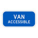 A blue rectangular aluminum sign with the words "Van Accessible" in white letters and a white diamond grade reflective border.