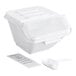 A white 2.6-gallon ingredient bin with a clear flip lid, label sheet, and scoop.